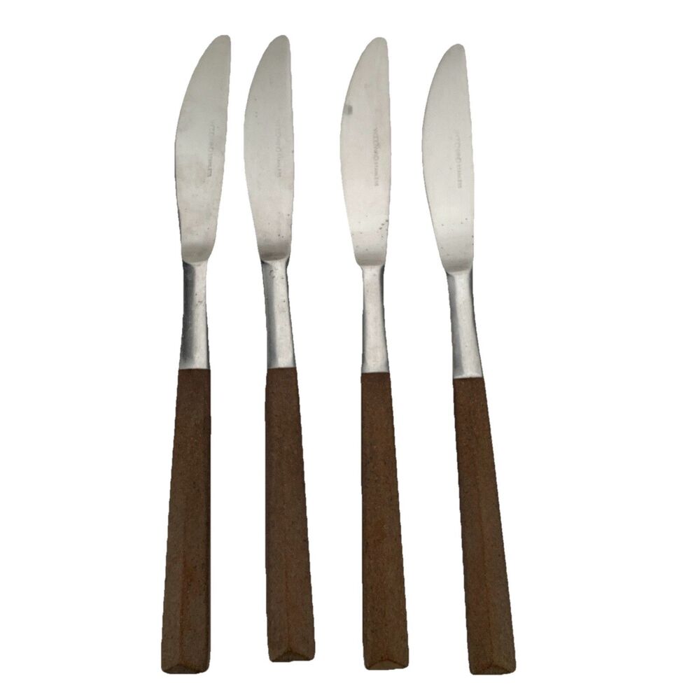 Woodwind Japan Butter Knife Stainless Faux‎ Wood Flatware Lot Of 4 MCM Vtg
